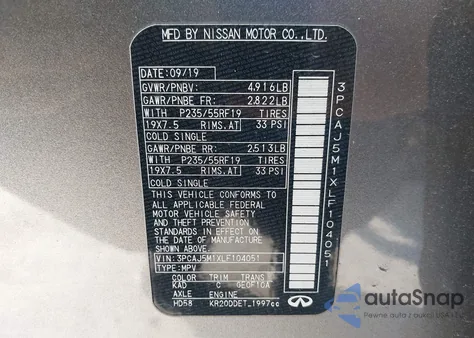 2020 Infiniti Qx50 Sensory from USA, damaged, VIN 3PCAJ5M1XLF104051